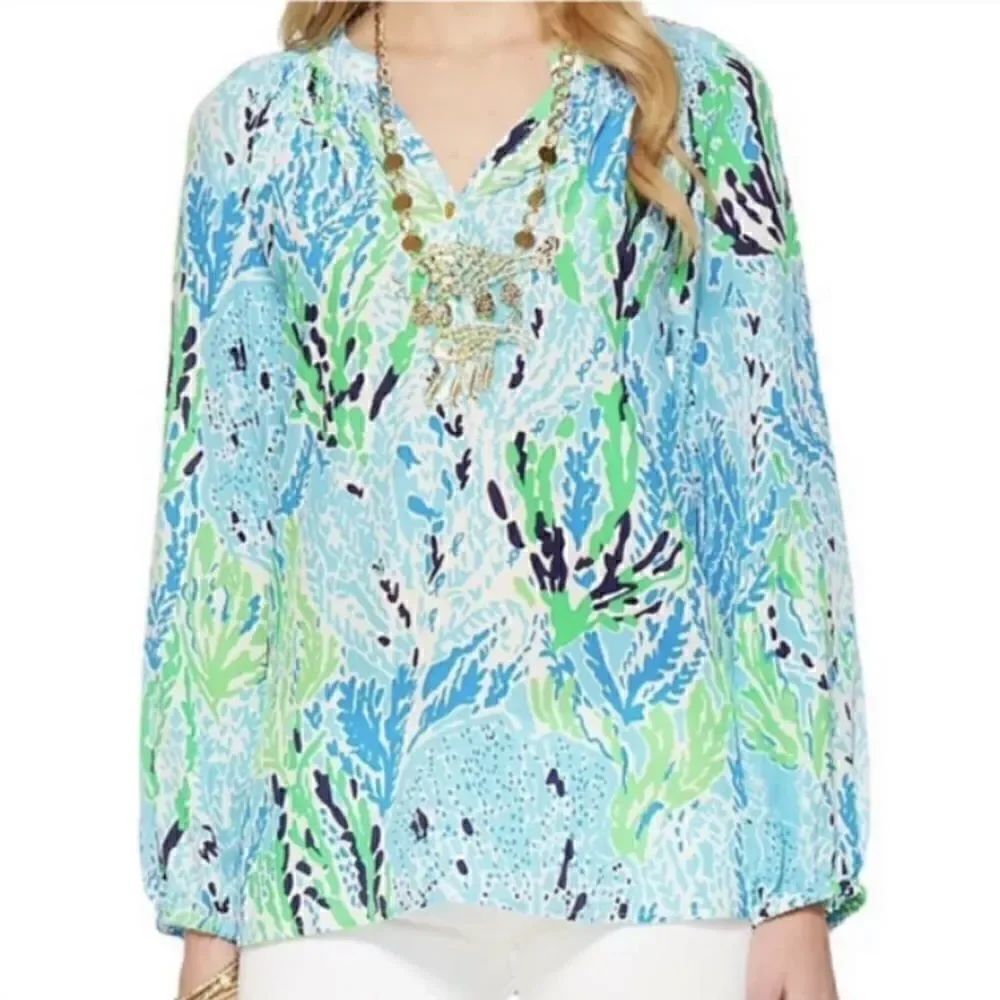 Lilly Pulitzer Elsa Blouse Blue Spa Let's Cha Cha